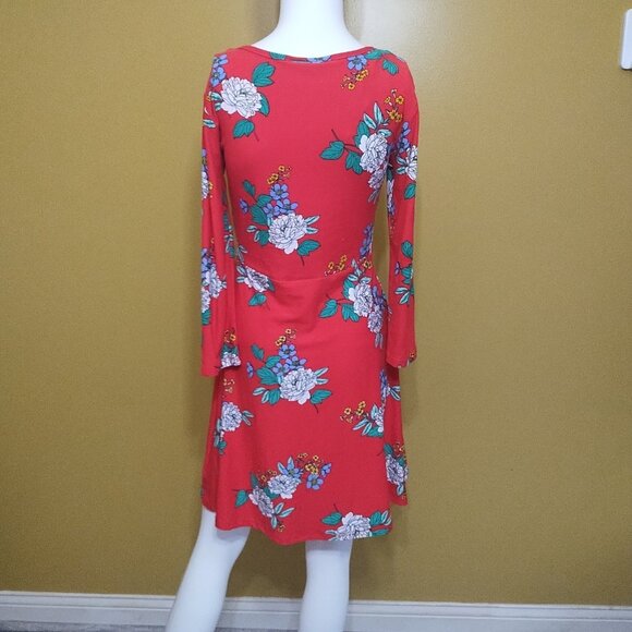 Bobbie Brooks Long Sleeve Floral Red A Line Dress S Boho Stretchy - Picture 4 of 6